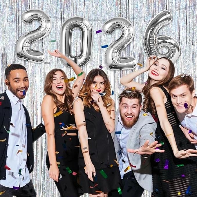 16 Inch 2026 Balloons Silver, Number Balloons 16 Inch, New Years Balloons for 2026 New Years Graduation Decorations Home Office Decoration