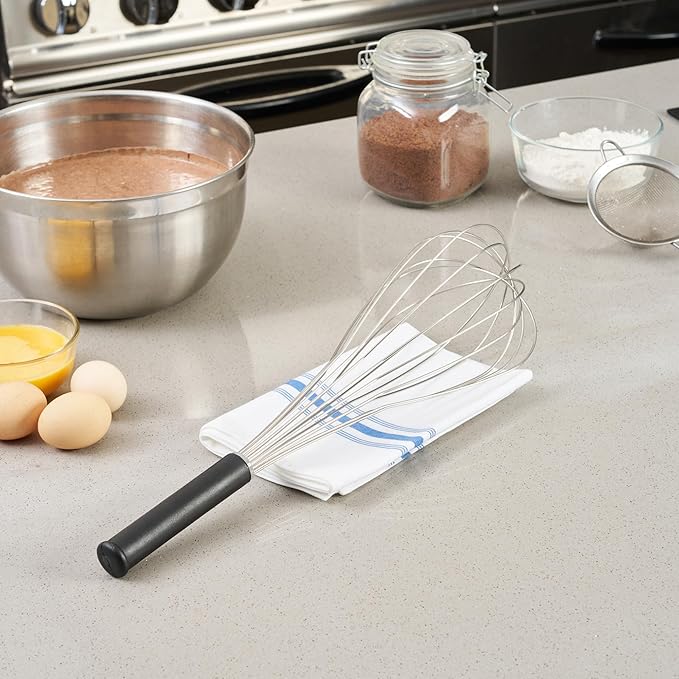 Restaurantware Met Lux 18 x 5 Inch Baking Whisk 1 Piano Whisk With Ergonomic Handle - Dishwashable Won't Corrode Stainless Steel Whisk For Whipping Baking Or Cooking