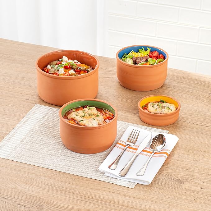 Restaurantware-Terra Tek 34 Ounce Terracotta Cazuelas, 2 Green Glazed Clay Pots For Cooking - Oven-Ready, Microwavable, Terracotta Serving Pots, Dishwashable, For Cooking And Serving