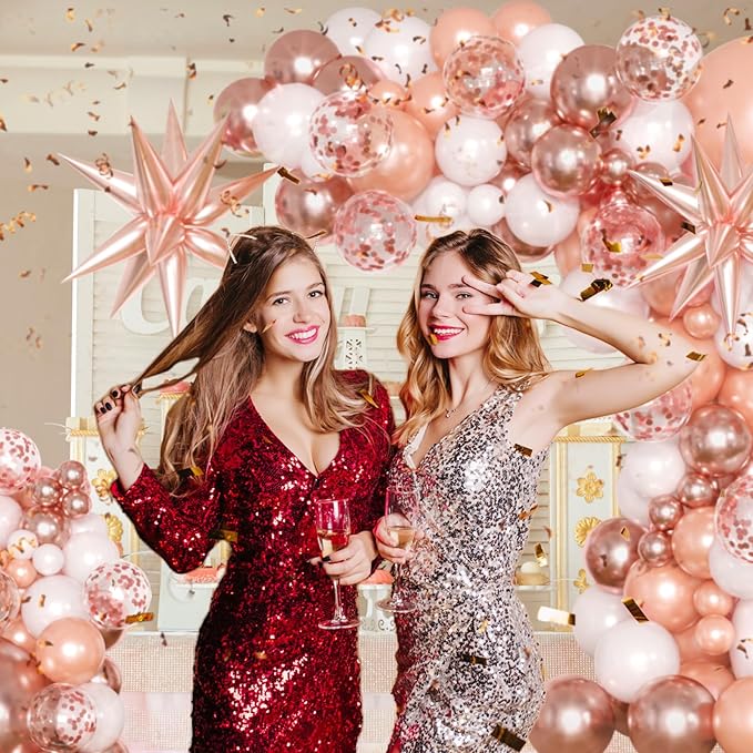 KARLURE Rose Gold Balloons Arch Kit with Metallic Rose Gold Confetti Balloons for Mothers Day Decorations Baby Shower Bridal Shower Wedding Birthday Party 2026 Graduation Anniversary Decorations