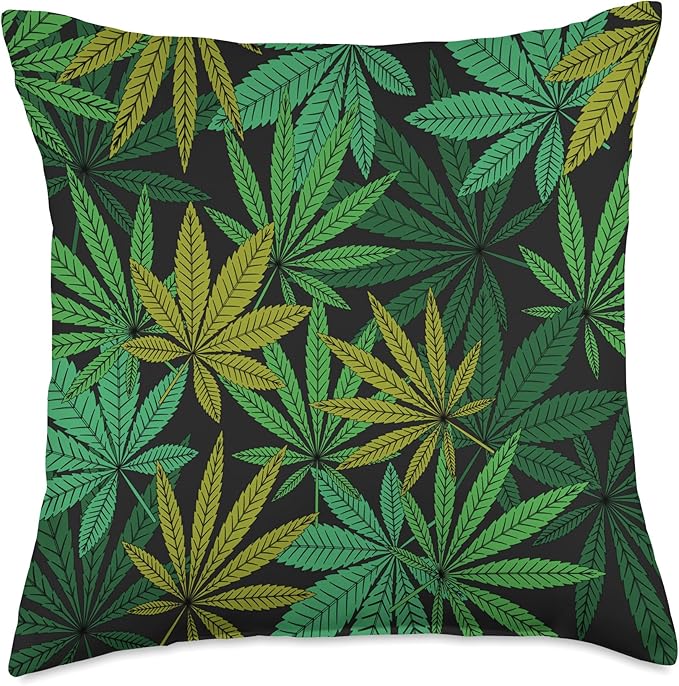 Cannabis Pillows - Marijuana 420 Pot cushion Weed Leaf Pattern-Pot-Head Sativa and Indica in The Sheets Throw Pillow, 18x18, Multicolor