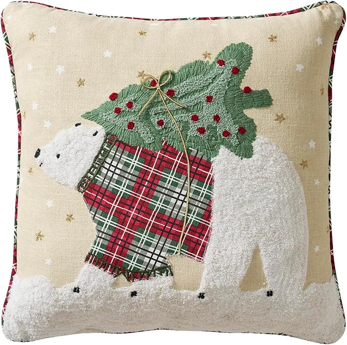 Hallmark - Decorative Throw Pillow for Couch or Bed, Holiday Home Décor, 18" x 18", (Polar Bear, Beige)