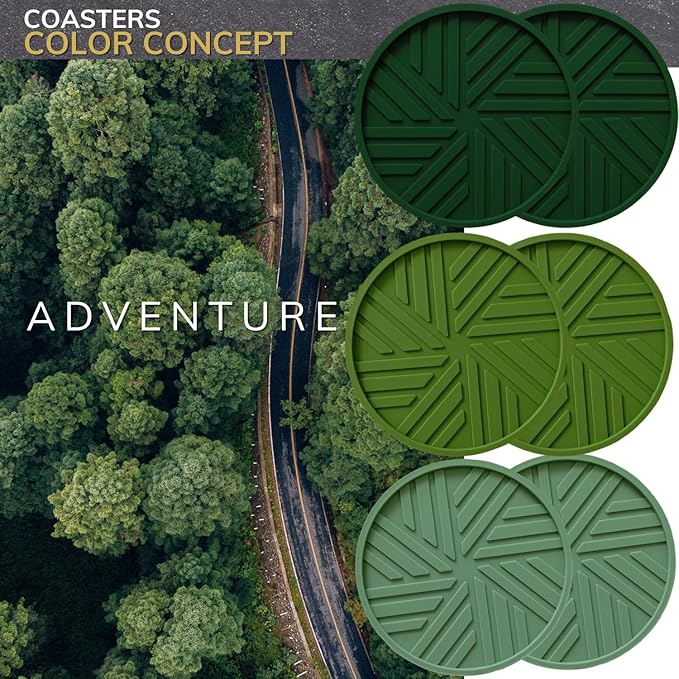 Silicone Coasters Set of 6 with Unique and Modern Patterns for Table Decor - Perfect for Outdoors and Coffee Table Protection- st patrics Day accesories Green Sage