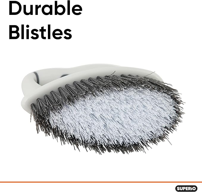 Superio Cleaning Scrub Brush with Stiff Bristles and Comfort Grip Handle, Grey 2 Pack Heavy-Duty Household Utility Scrubber for Kitchen, Bathroom, Shower, Sink, Toilet