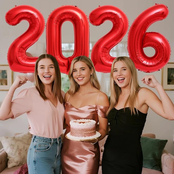 Red 2026 Balloons, 40 Inch 2026 Number Balloon Foil New Year Balloon Numbers for New Years Eve Party Graduation Party Decoration