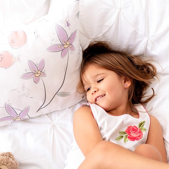 JumpOff Jo Pillow for Boys and Girls, Kids Travel Pillow, No Pillowcase Needed, 100% Cotton Cover, Hypoallergenic, Machine Washable – 14”x19”, Floral