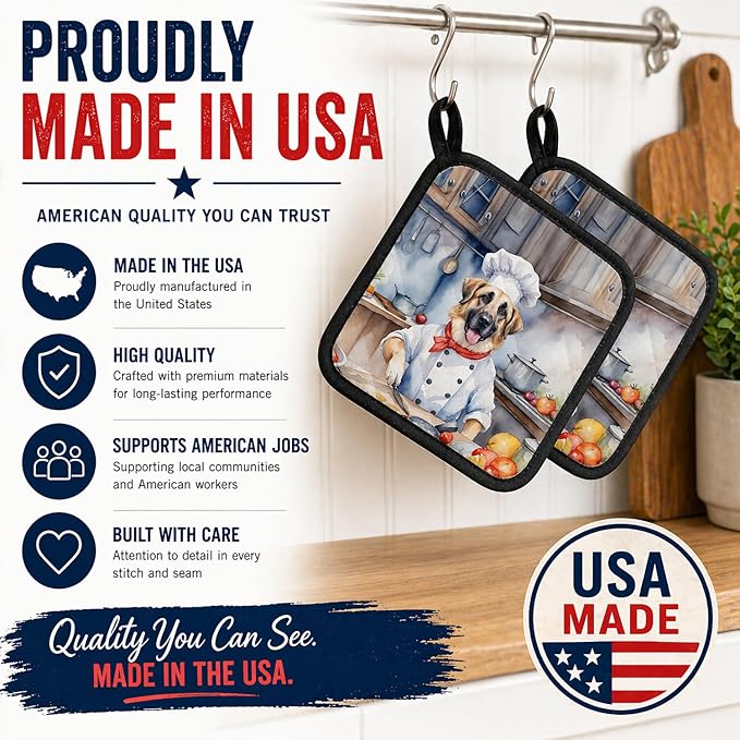 Caroline's Treasures Anatolian Shepherd The Chef Pair of Pot Holders Kitchen Heat Resistant Pot Holders Sets Oven Hot Pads for Cooking Baking BBQ, 7 1/2 x 7 1/2