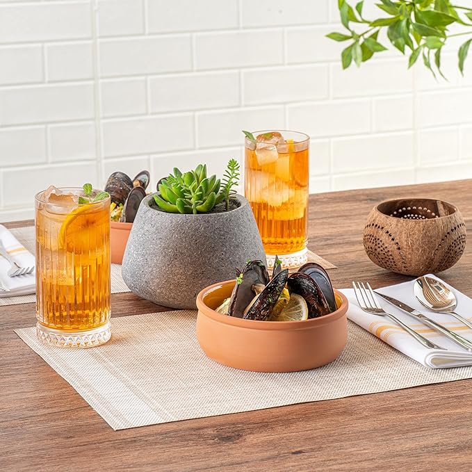 Restaurantware-Terra Tek 17 Ounce Terracotta Cazuelas, 2 Yellow Glazed Clay Pots For Cooking - Oven-Ready, Microwavable, Terracotta Serving Pots, Dishwashable, For Cooking And Serving