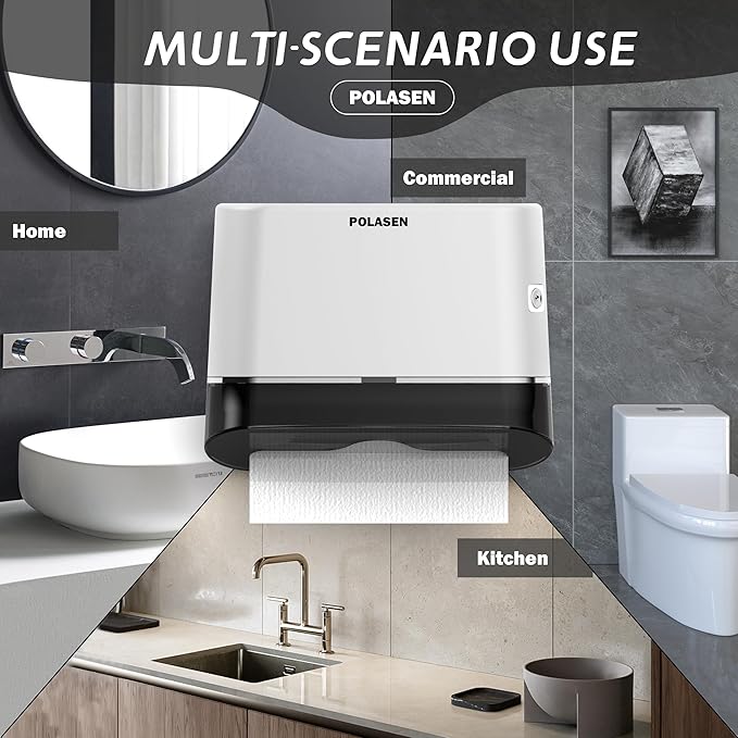 Multifold Paper Towel Dispenser Wall Mount White Compact Adhesive No Drilling or Screws Installation Fits Combi-Fold Fusion Folded Hand Towels for Commercial Industrial Shop Office