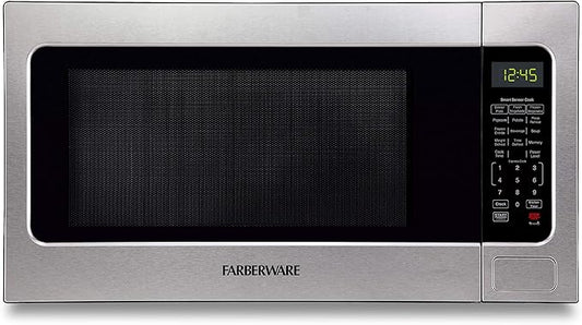 Farberware 2.2 Cu. Ft. Countertop Microwave Oven – 1100 Watts Power, Smart Sensor Auto Cook Settings, Defrost, Easy Clean and Child Safety Lock - Stainless