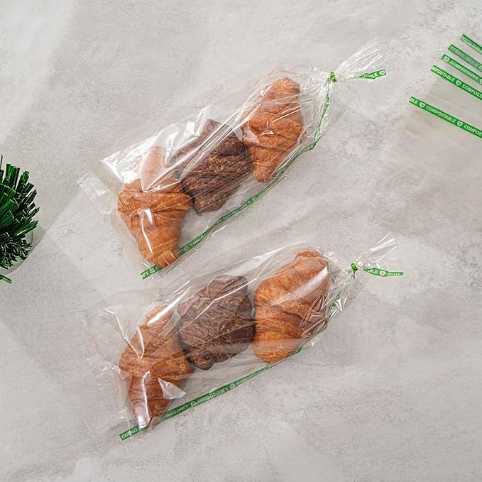 Restaurantware Candy Bags 100 Pcs 13" x 5" Heat-Sealable Clear Plastic Bags Greaseproof Home Compostable Freezer-Ready No-Flap Treat Carriers for Candies, Cookies, Bakery, Party Favours