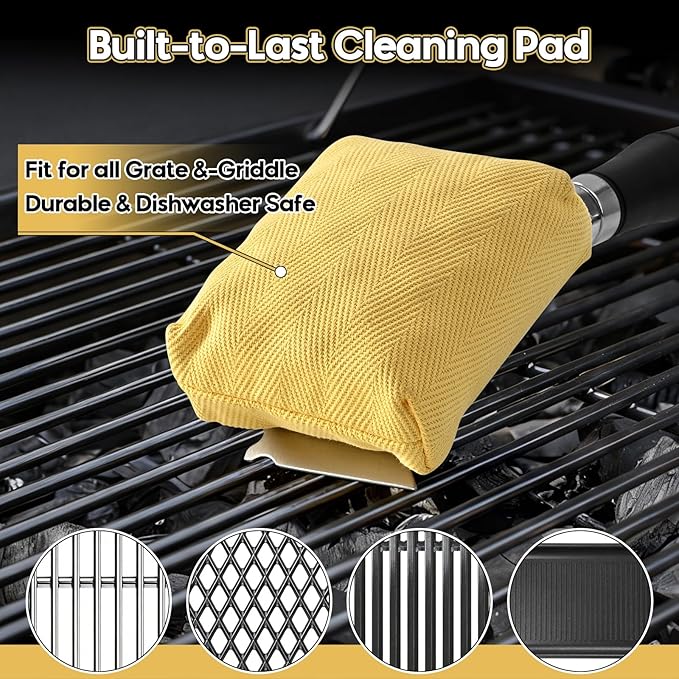 Grill Brush Bristle Free (1 Replaceable Head) Cleaning Tool for Any Grate Type- BBQ Steam Grill Brush for Outdoor Grill, Gift for Men Dad