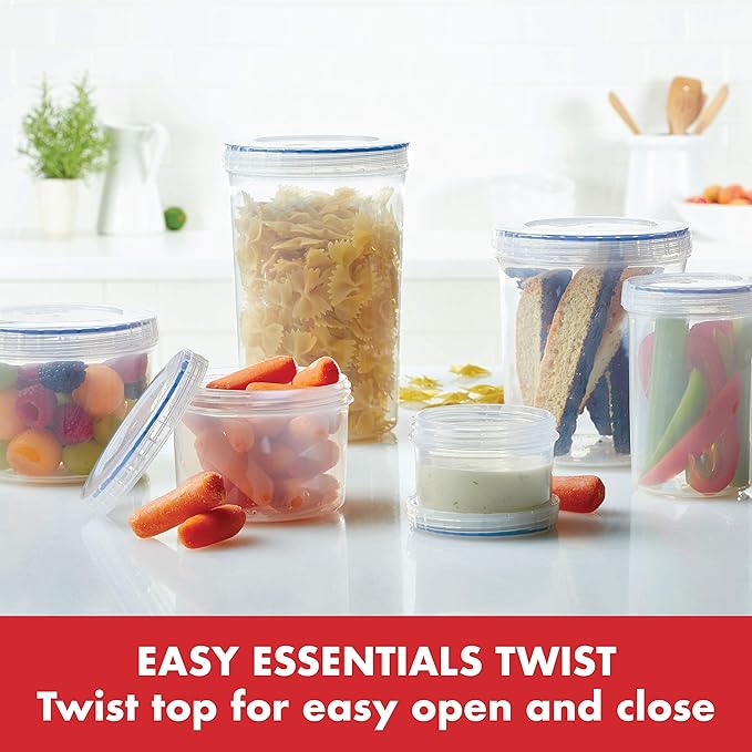 LOCK & LOCK Easy Essentials Twist Food Storage lids/Airtight containers, BPA Free, Tall-11 oz-for Nuts, Clear