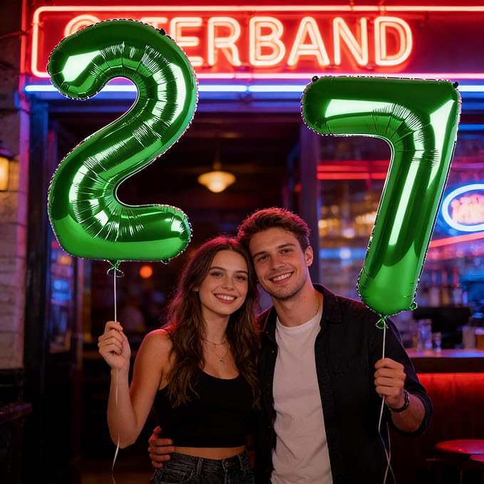 Dark Green Number 27 Balloon, Large Happy 27 Birthday Decoration for Men & Women 2 7 27 72, Foil Number Balloons for Wedding Graduation Celebration Anniversary Supplies