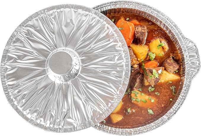 Foil Lux 3.5 Quart Pans And Lids, 100 Disposable Pots With Lids - Oven-Ready, Stove Compatible, Aluminum Foil Baking Pans, Freezable, For Outdoor Camping, Vacation, Picnic, And More - Restaurantware