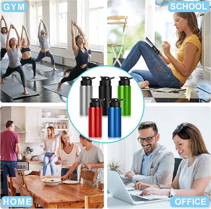 10 Pack Water Bottles Bulk, 20oz Sports Aluminum Water Bottle with Snap Lids Metal Reusable Leak proof Personalized Bottle for Travel Camping Gym Hiking Fishing (Navy)