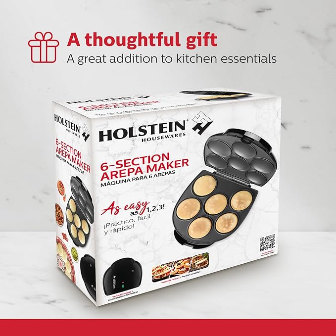 Holstein Housewares Non-Stick 6-Section Multi-Food Maker - Arepas,Mini Pancakes,Corncakes and More - Black,12 Inch,(Pack of 6)