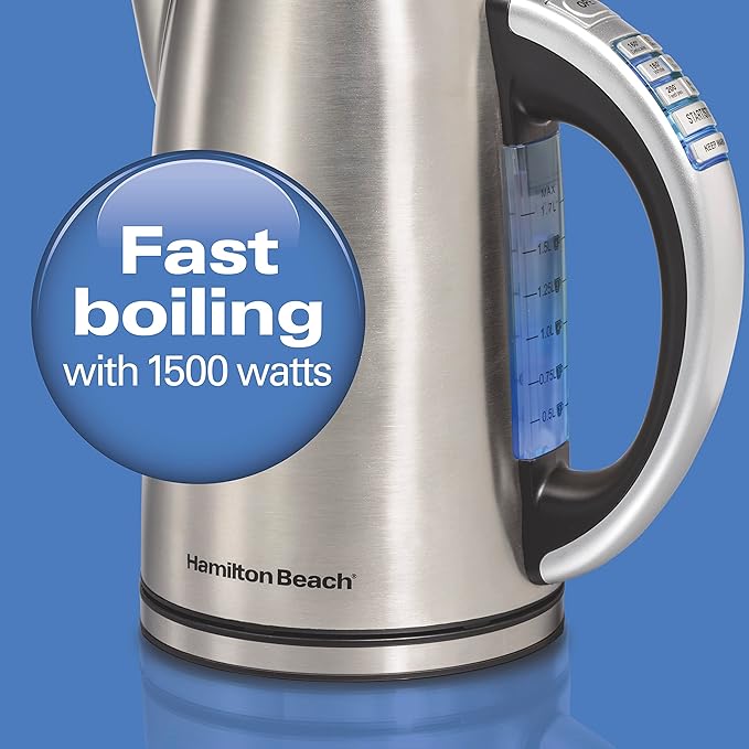 Hamilton Beach 1.7 Liter Temperature Control Electric Kettle,Water Boiler & Heater,Fast Boiling 1500 Watts,BPA Free,Cordless,Auto-Shutoff and Boil-Dry Protection,Stainless Steel (41020R),(Pack of 2)
