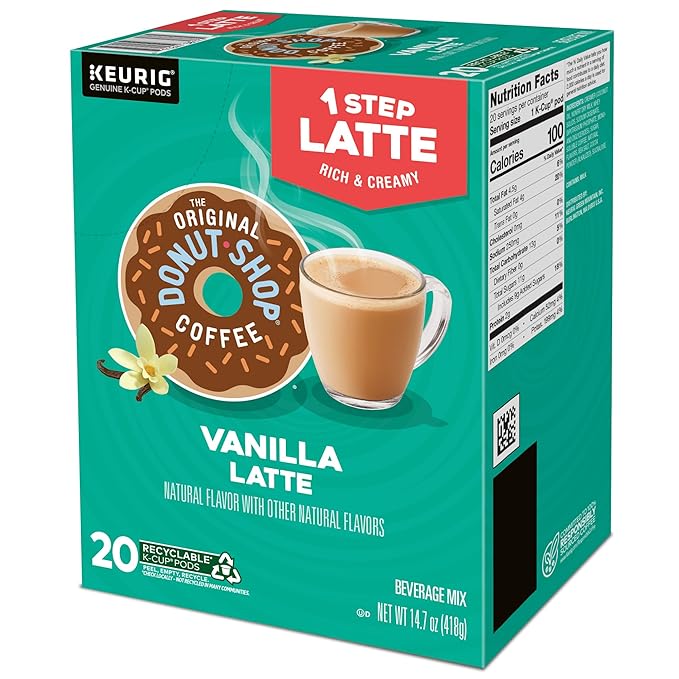 The Original Donut Shop Vanilla Latte,-Serve Keurig K-Cup Pods,Flavored Coffee,20 Count (Pack of 2)