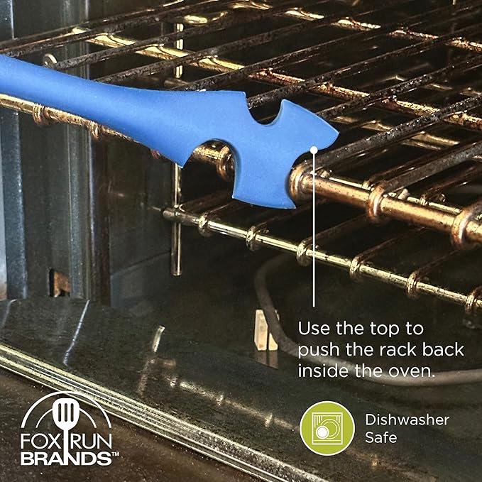 Fox Run Reinforced Silicone Oven and Toaster Oven Rack Puller and Pusher, Navy, 10"