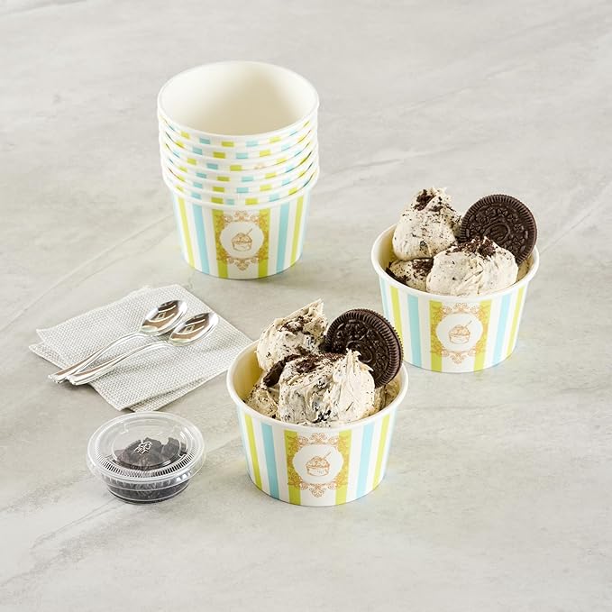 Restaurantware Ice Cream Cups 200 Pack of 8 oz Leak-Resistant Disposable Dessert Bowl Frozen Yogurt Cup Round Paper Container For Cold And Hot Desserts
