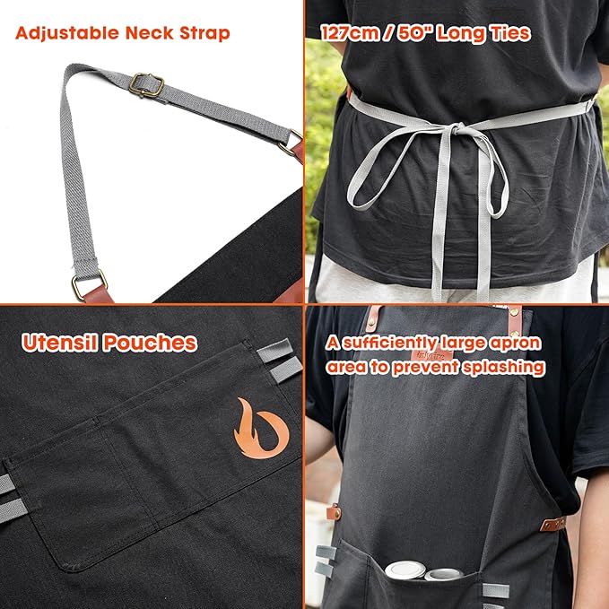 onlyfire Cooking Chef Apron with Pockets, 1472°F Heat Resistant Grill Gloves and Cleaning Cloth for Cooking, Grilling, Barbecue, Smoker, Baking, Frying, Kitchen Tools BBQ Accessories
