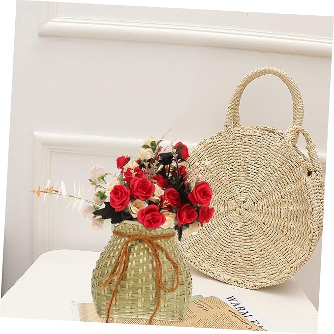 Unomor 1pc Handmade Bamboo Woven Storage Basket for Flower Arrangement and Organizing Multi-purpose Container for Home and Sundries Random Style