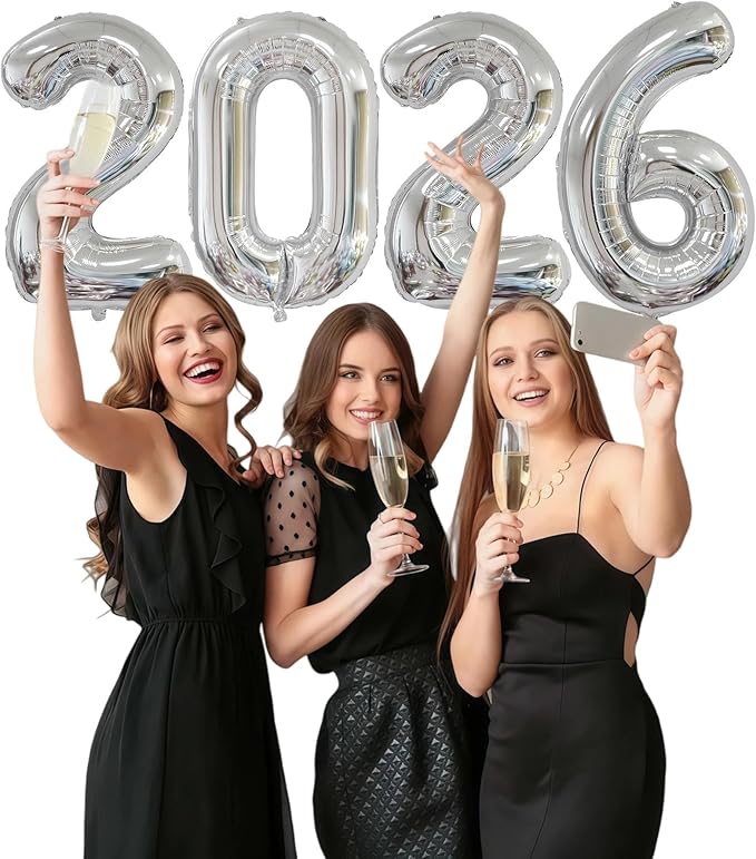 Silver 2026 Balloons, 40 Inch 2026 Number Balloon Foil New Year Balloon Numbers for New Years Eve Party Graduation Party Decoration