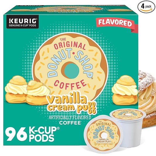 The Original Donut Shop Vanilla Cream Puff Coffee, Keurig Single Serve K-Cup Pods, Medium Roast, 96 Count