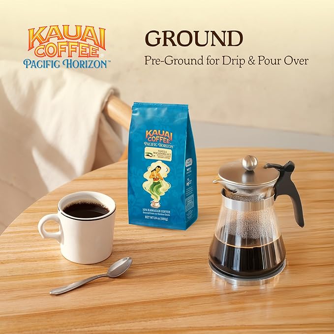 Kauai Coffee Ground Coffee – Smooth, Rich, Medium Roast – Slightly Sweet Nutty Flavor – Arabica Coffee, 10% Hawaiian with No Bitterness – Vanilla Macadamia Nut, 1 Pack of 24oz