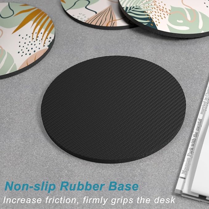 Nipichsha Coasters for Drinks, Set of 6 Cute Absorbent Rubber Drink Coasters for Cup with Non Slip Backing, Kitchen Home Decor Housewarming Gift, Round 4 in, Boho Leaf