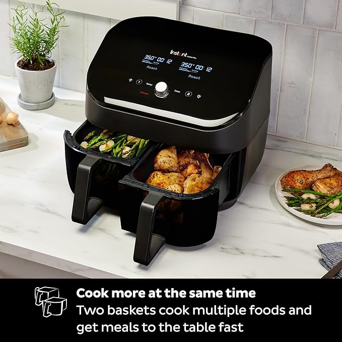 Instant Pot Vortex Plus XL 8QT ClearCook Air Fryer, Clear Windows, Custom Programming, 8-in-1 Functions that Crisps, Broils, Roasts, Dehydrates, Bakes, Reheats, from the Makers of Instant Pot, Black