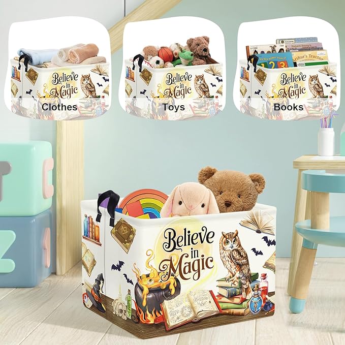 Magic Hat Bat Baby Gift Basket Collapsible Clothes Nursery Hamper for Boy Girl Large Book Shelf Basket Toy Box Bin for Kid Room, Owl, 36L