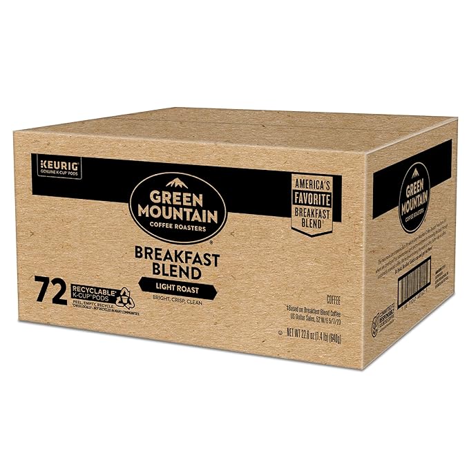 Green Mountain Coffee Roasters Breakfast Blend, Single-Serve Keurig K-Cup Pods, Light Roast Coffee Pods, 72 Count