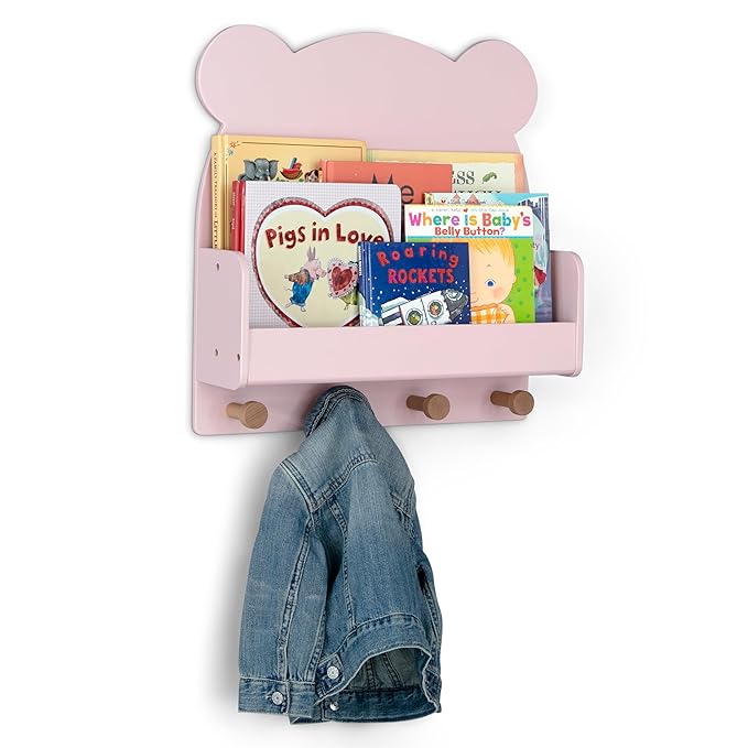 babyGap by Delta Children Brannan Bear Wall Shelf with 4 Hooks, Blush