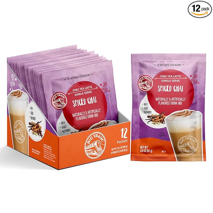 Big Train Spiced Chai Tea Latte Beverage Mix, 2.9 oz Packets (Pack of 12)