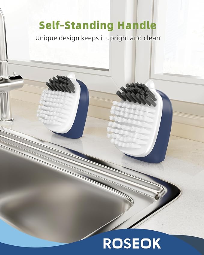 ROSEOK Potato Scrubber and Veggie Brush, Self-Standing Kitchen Brush for Fruit and Vegetable Cleaning, Navy Blue, 2 Pack