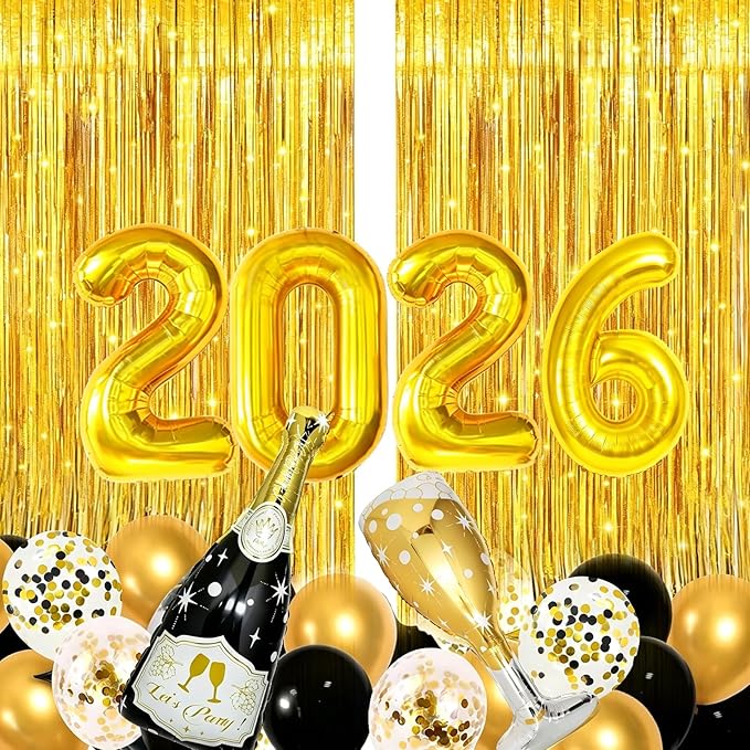 106 Pcs Black and Gold Confetti Balloons Arch Kit, Huge Black Gold Champagne Bottle Goblet Aluminum Foil Balloons for College, Kindergarten Grad, 2026 Graduation Party Decorations Supplies