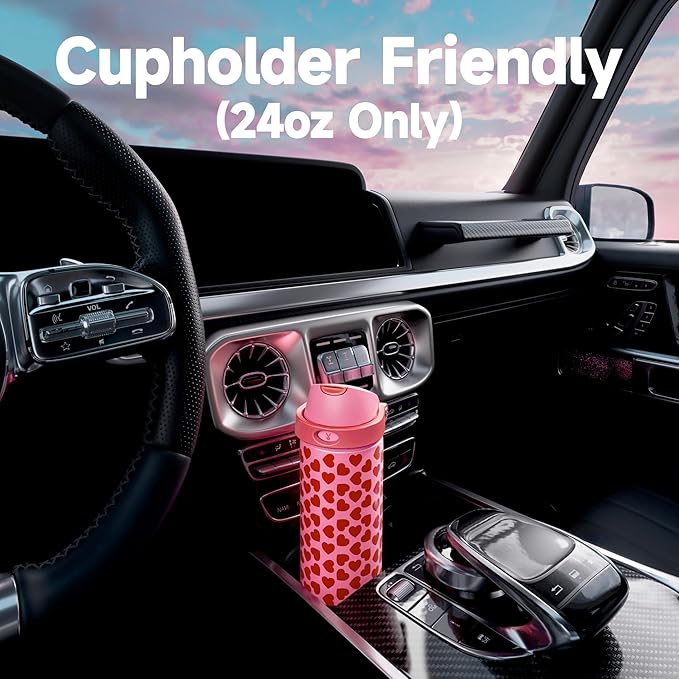 24 oz Valentine's Day Water Bottle: Meoky Stainless Steel Heart Water Bottle with 2-in-1 Straw and Spout Lid - Leak Proof, Fits in Car Cup Holder, Valentines Day for Her Women Wife Girls, Lovie