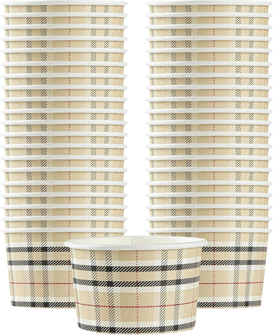 Restaurantware Coppetta 5 Ounce Dessert Cups, 50 Disposable Ice Cream Cups - Lids Sold Separately, Sturdy, Plaid Paper FroYo Bowls, For Hot And Cold Foods, Perfect For Gelato Or Mousse