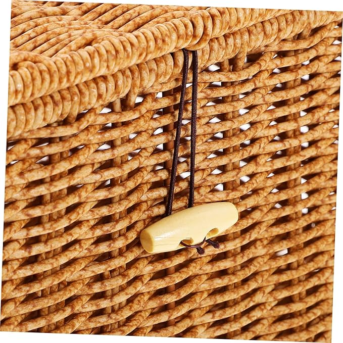 ABOOFAN Lidded Woven Storage Basket Handcrafted Imitation Rattan Box for Organizing Clothes Books and Miscellaneous Items Rustic Decor Light
