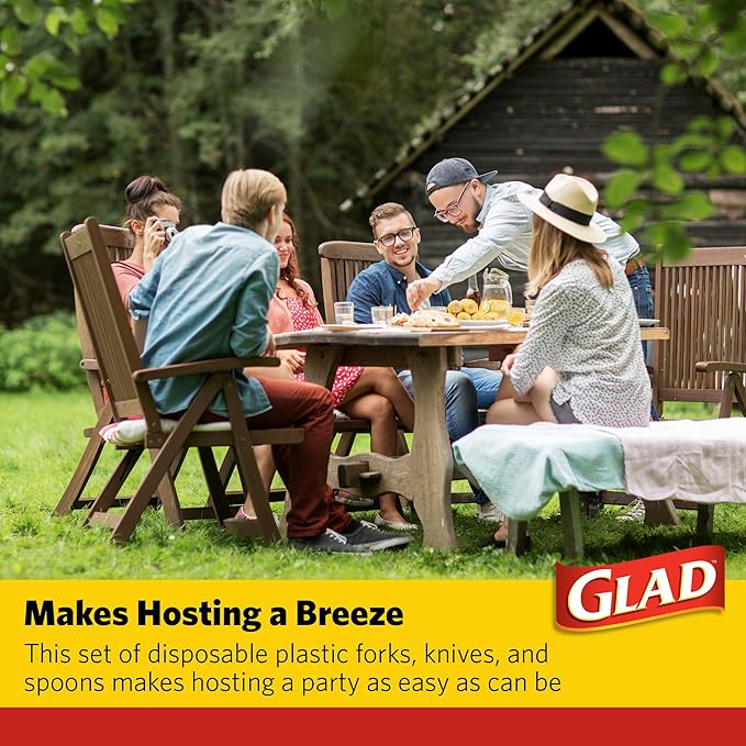 Glad Clear Disposable Cutlery Set with Heavy Duty Plastic Forks, Knives, and Spoons, Reusable Dishwasher Safe Plastic Utensils for Parties and Everyday Use, 24 Count