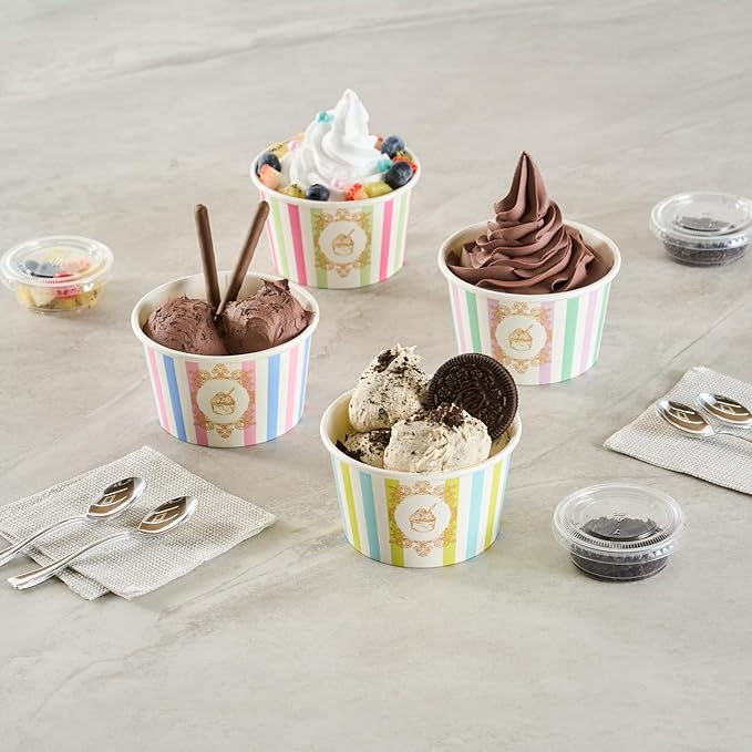 Restaurantware Ice Cream Cups 50 Pack of 8 oz Leak-Resistant Disposable Dessert Bowl Frozen Yogurt Cup Round Paper Container For Cold And Hot Desserts