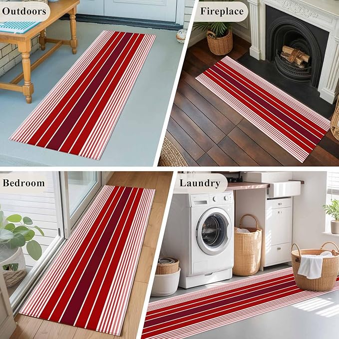 Runner Rug for Bedroom Hallway, Abstract Gradient Red White Stripes Kitchen Runner Rugs Area Rug 2x6ft, Ombre Modern Art Washable Soft Floor Carpet for Entryway Stair