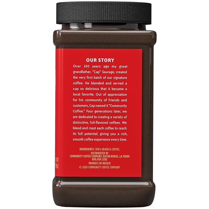 Community Coffee Signature Blend Dark Roast Premium Instant 7 Oz Jar (Pack of 2), Full Body Rich Bold Taste, 100% Select Arabica Coffee Beans