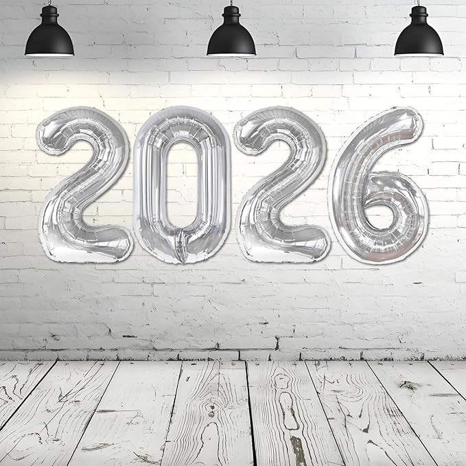 Silver 2026 Balloons - 40 inch Number Balloon - Graduation Balloons for Class of 2026 Decorations - Congrats Grad Balloons for Graduation Decorations 2026 - Grad Party Decor Supplies