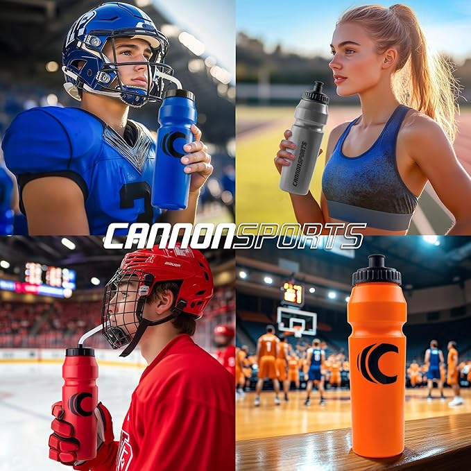 Cannon Sports 1 Liter Sports Water Bottle, BPA-Free, 34 Oz Capacity, Large Mouth, 2 lids (Straw and Squeeze), Great For Helmet Sports Such As Hockey, Lacrosse, Football, Boxing (Navy)