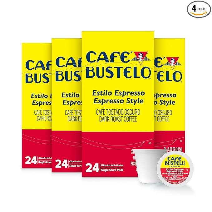 Café Bustelo Espresso Style Dark Roast, Single Serve Coffee Pods, 24 Count (Pack of 4)