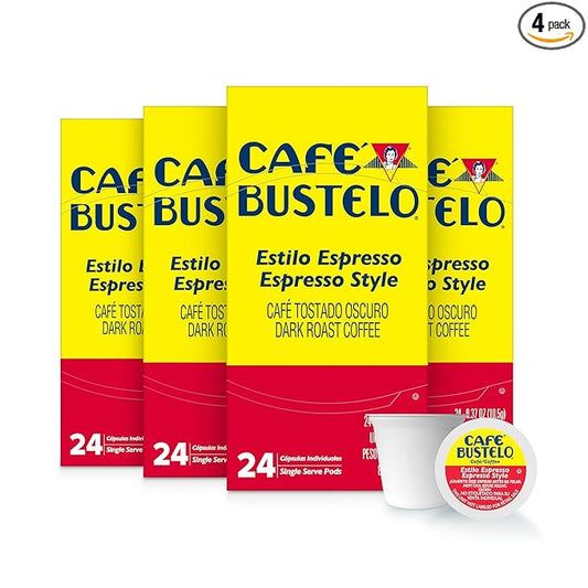 Café Bustelo Espresso Style Dark Roast, Single Serve Coffee Pods, 24 Count (Pack of 4)