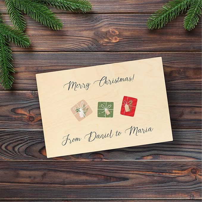 Creative Deco Personalized Wooden Storage Box Christmas Box | 11.8x7.87x5.51in (+-0.5) | Garland | Hinged Lid Handle Engraving | Unpainted Gift Box | Rough UNSANDED Keepsake Memory Souvenir Chest